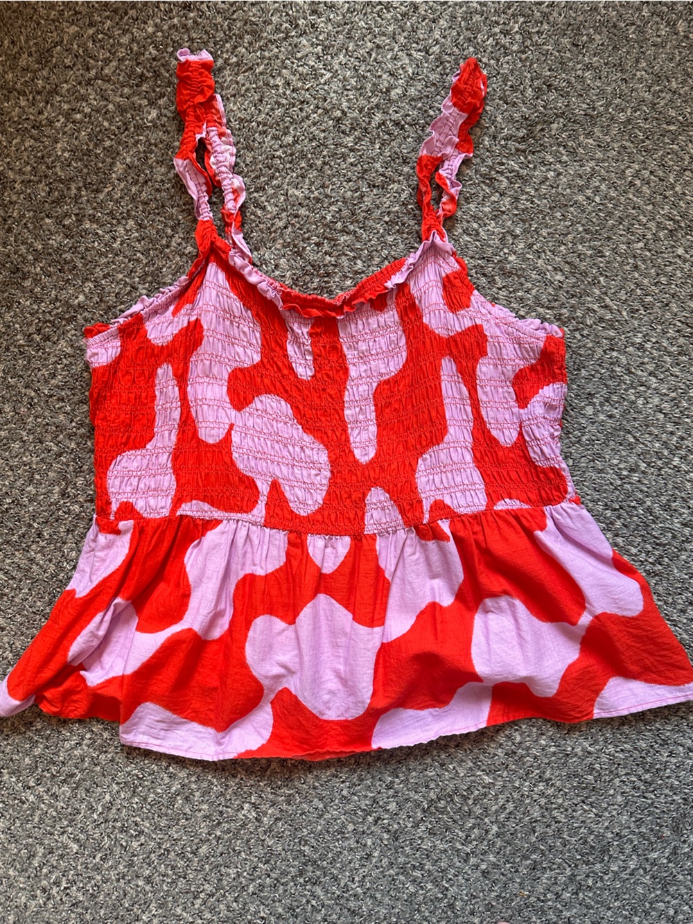 Ava & Viv Red and Pink Smocked Peplum Tank Top